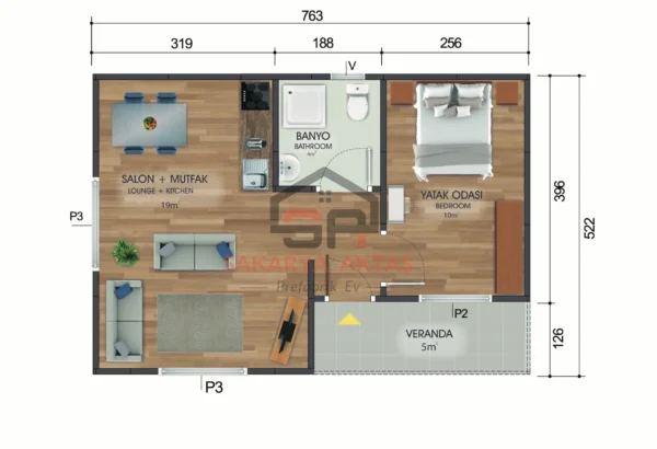 1+1 Tek Katlı Prefabrik Ev 40 m2 - Görsel 2